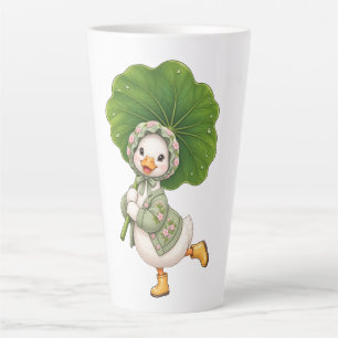 Cute Duckling with Leaf Umbrella – Whimsical Sprin Latte Mug