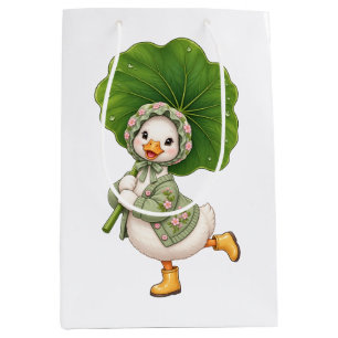 Cute Duckling with Leaf Umbrella – Whimsical Sprin Medium Gift Bag