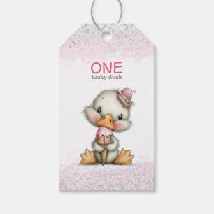 Cute Duckling with Pink Ice Cream First Birthday Gift Tags