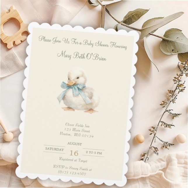 Cute Duckling with Ribbon Baby Shower Invitation (Creator Uploaded)