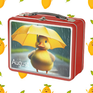 Cute Duckling with Yellow Umbrella Rainy Day Art Metal Lunch Box