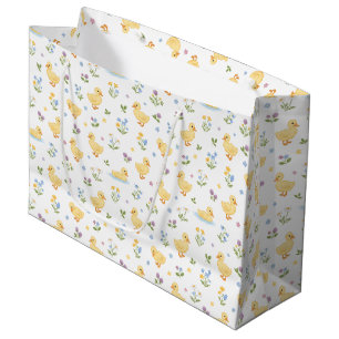 Cute Ducklings and Wildflowers Pattern Large Gift Bag