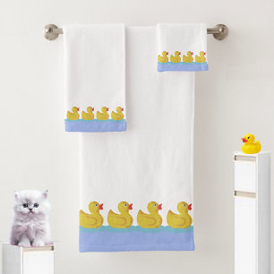 Cute Ducklings on White Bath Towel Set