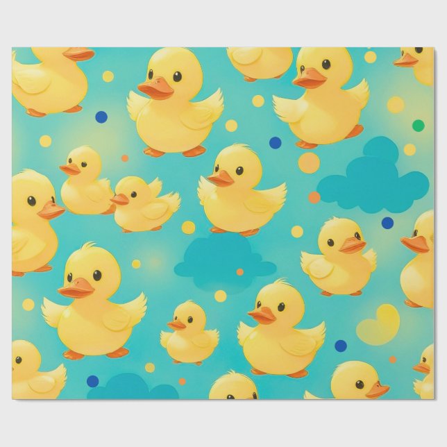 Cute ducklings Swimming in a Pond Wrapping Paper (Flat)
