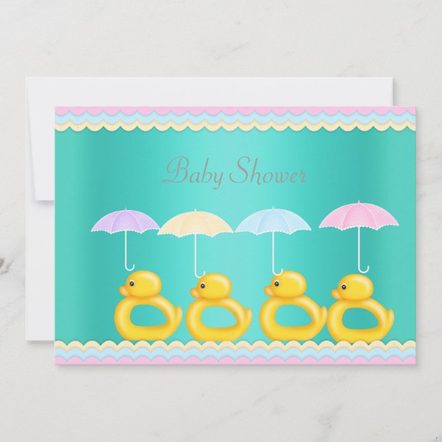 CUTE DUCKS BABY SHOWER INVITATION AQUA GREEN (Front)