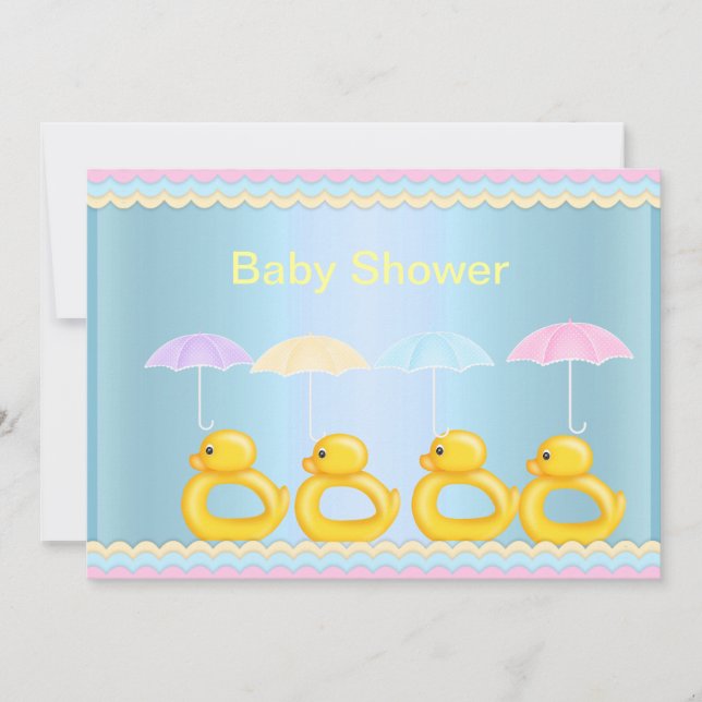 CUTE DUCKS BABY SHOWER INVITATION BLUE (Front)