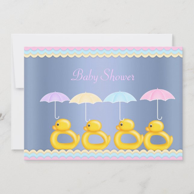 CUTE DUCKS BABY SHOWER INVITATION BLUE 2 (Front)