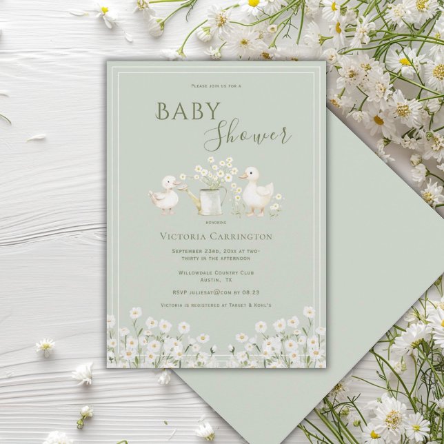 Cute Ducks & Daisies Baby Shower Invitation (Creator Uploaded)