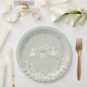 Cute Ducks & Daisies Baby Shower Paper Plate