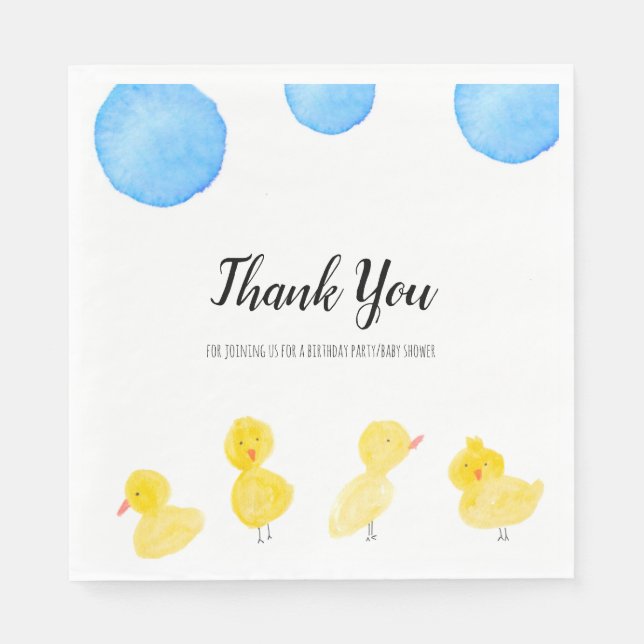 Cute Ducks Hand Watercolor Baby Shower Thank You  Napkin (Front)