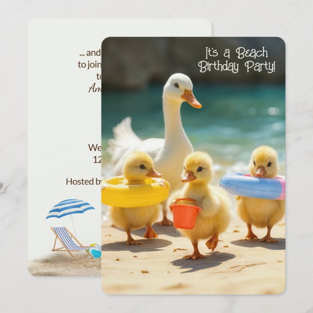 Cute Ducks On the Beach for a Birthday Party Invitation (Front/Back)