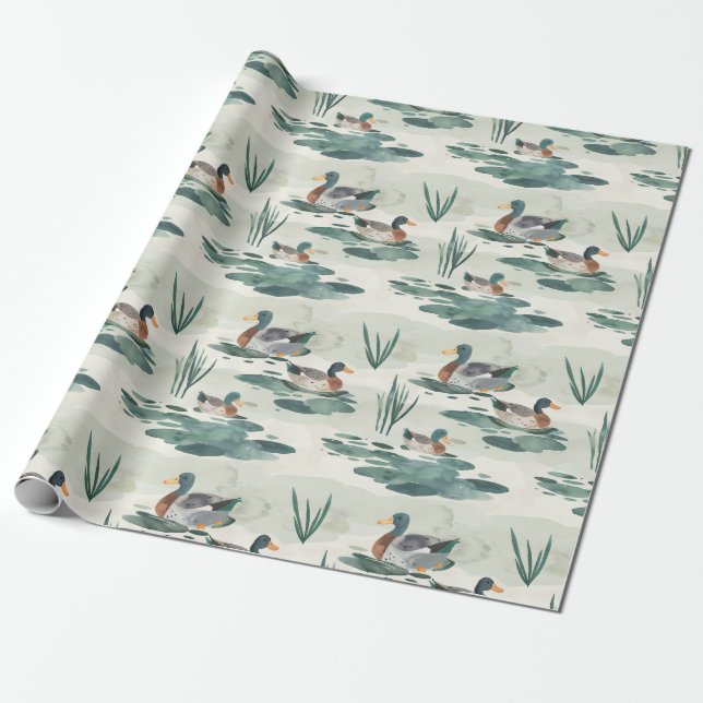 Cute ducks pattern wrapping paper (Unrolled)