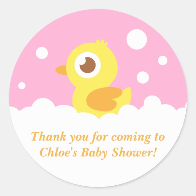 Cute Ducky in Bubble Bath for Girl Baby Shower Classic Round Sticker (Front)