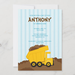 Cute Dump Truck Birthday Party Invite