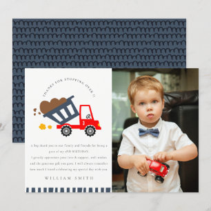 Cute Dump Truck Rescue Kids Photo Any Age Birthday Thank You Card
