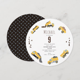 Cute Dump Trucks Construction Cicle Birthday Invitation