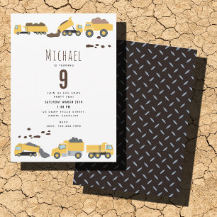 Cute Dump Trucks Construction Trucks Birthday Invitation