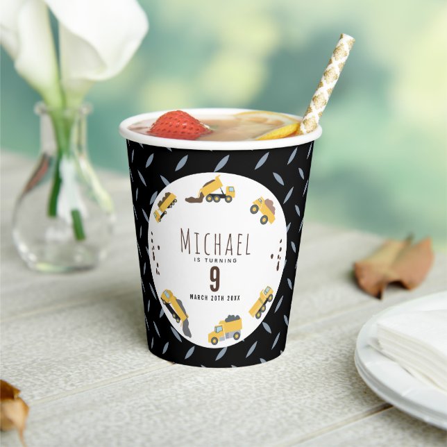 Cute Dump Trucks Construction Trucks Birthday Paper Cups (Insitu)