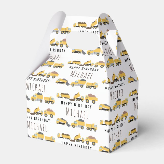 Cute Dump Trucks Construction Trucks Custom Name Favour Box (Front Side)