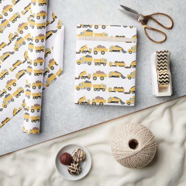 Cute Dump Trucks Construction Trucks  Wrapping Paper (Crafts)