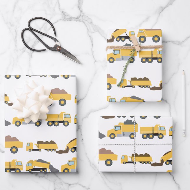 Cute Dump Trucks Construction Trucks  Wrapping Paper Sheet (Front)