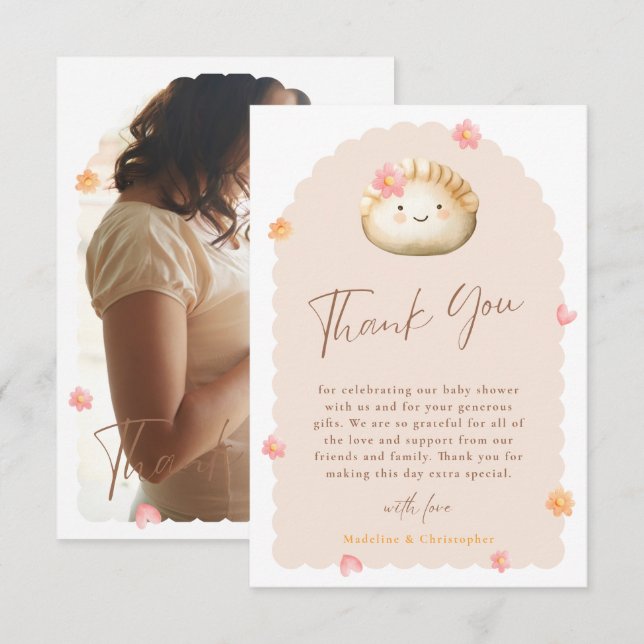 Cute Dumpling Baby Shower Photo Thank You Card (Front/Back)