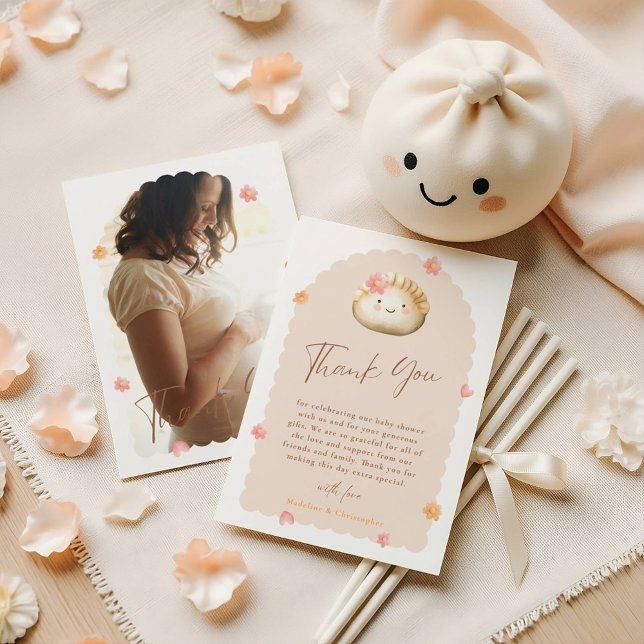 Cute Dumpling Baby Shower Photo Thank You Card (Creator Uploaded)