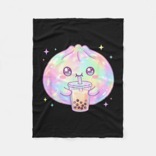 Cute dumpling drinking boba tea kawaii bubble tea fleece blanket