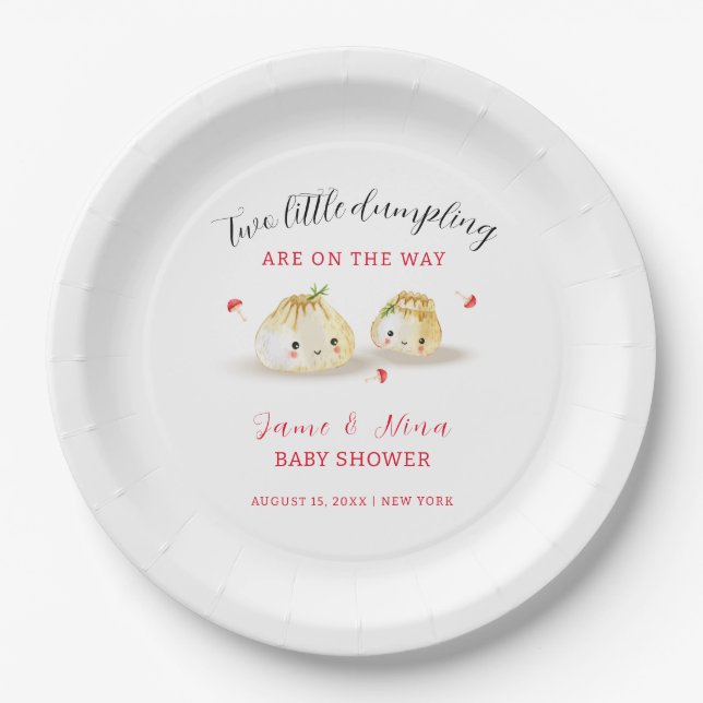 Cute Dumpling Mushroom Twin Baby Shower  Paper Plate (Front)