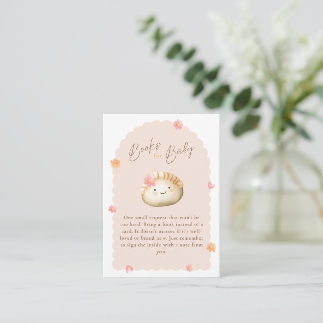 Cute Dumpling Pink Baby Girl Shower Books for Baby Enclosure Card (Standing Front)
