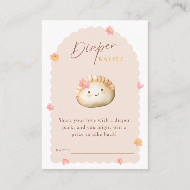 Cute Dumpling Pink Baby Girl Shower Diaper Raffle Enclosure Card (Front)