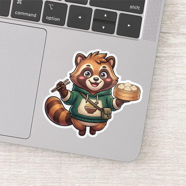 Cute Dumpling Racoon Foodie Mascot Sticker (Detail)