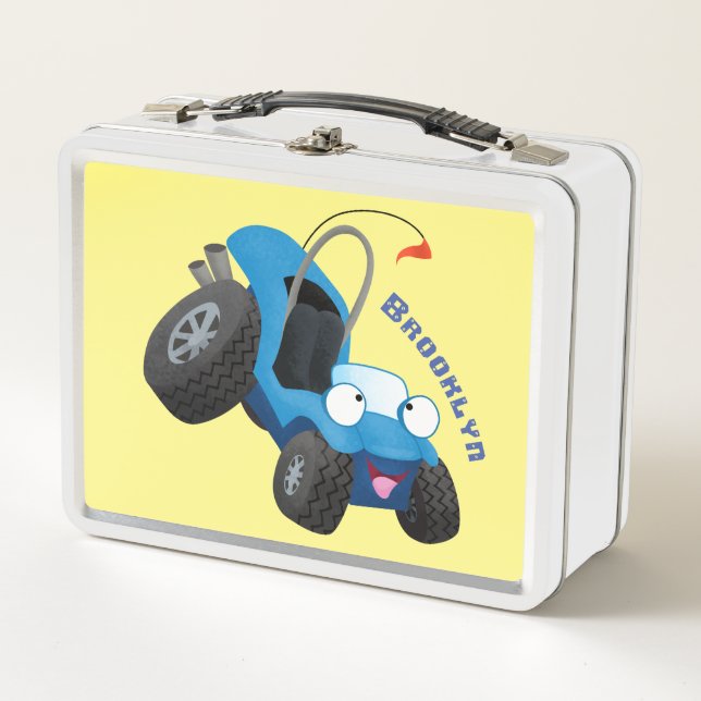 Cute dune buggy off road vehicle cartoon metal lunch box (Front)