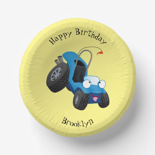 Cute dune buggy off road vehicle cartoon paper plate (Front)