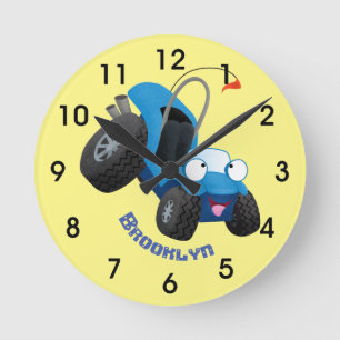 Cute dune buggy off road vehicle cartoon round clock