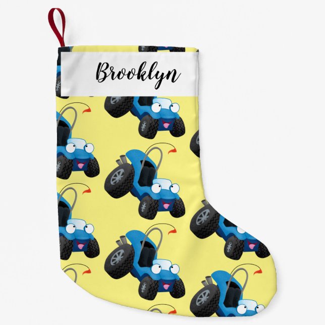 Cute dune buggy off road vehicle cartoon small christmas stocking (Front)
