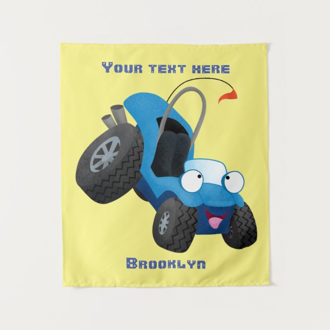 Cute dune buggy off road vehicle cartoon tapestry (Front)
