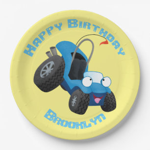 Cute dune buggy vehicle cartoon personalised paper plate