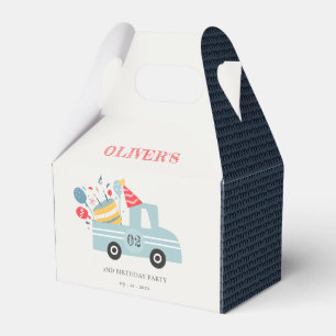 Cute Dusky Blue Any Age Birthday Party Cake Truck Favour Box