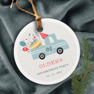 Cute Dusky Blue Any Age Birthday Party Cake Truck Favour Tags