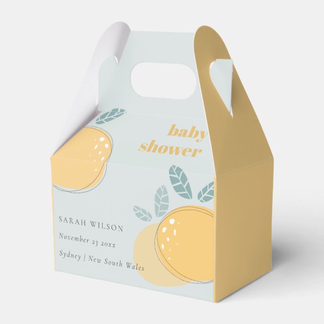 Cute Dusky Blue Lemon Fruity Bold Baby Shower Favour Box (Front Side)