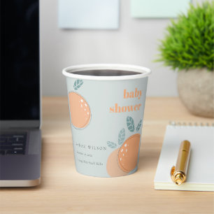 Cute Dusky Blue Orange Fruity Bold Baby Shower Paper Cups