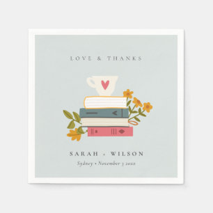 Cute Dusky Blue Stacked Storybooks Floral Wedding Napkin