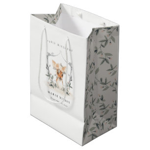 Cute Dusky Deer Floral Crest Any Age Birthday Medium Gift Bag