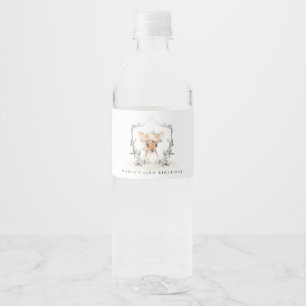 Cute Dusky Deer Floral Crest Any Age Birthday Water Bottle Label