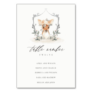 Cute Dusky Deer Floral Crest Wedding Seating Table Number