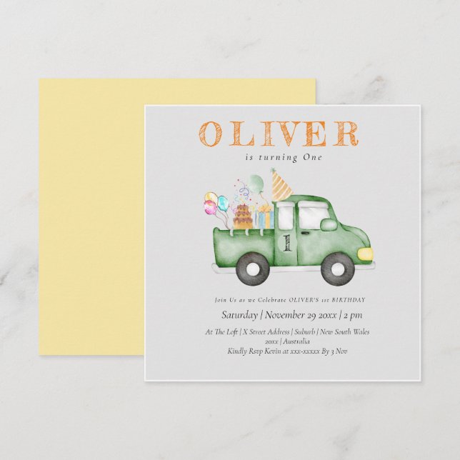 Cute Dusky Green Any Age Birthday Party Invitation (Front/Back)