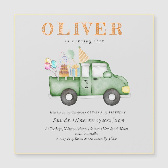 Cute Dusky Green Any Age Birthday Party Magnetic Invitation (Front)