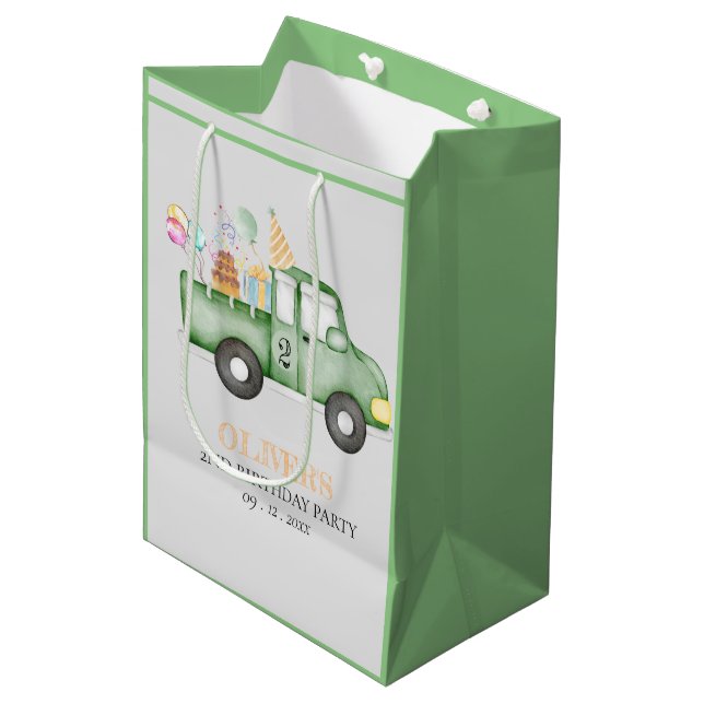 Cute Dusky Green Any Age Birthday Party Medium Gift Bag (Front Angled)