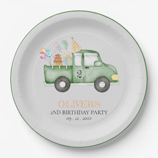 Cute Dusky Green Any Age Birthday Party Paper Plate (Front)